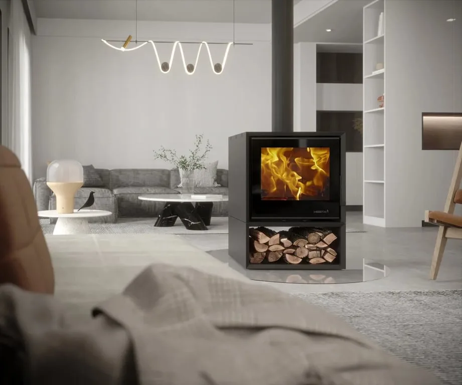 Heeta double-sided freestanding slow-combustion fireplace