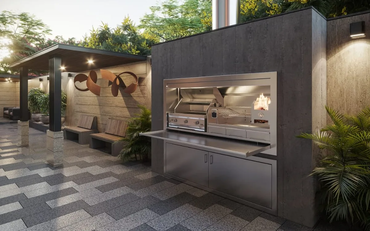 Gas braai installation with stainless steel cooking surface